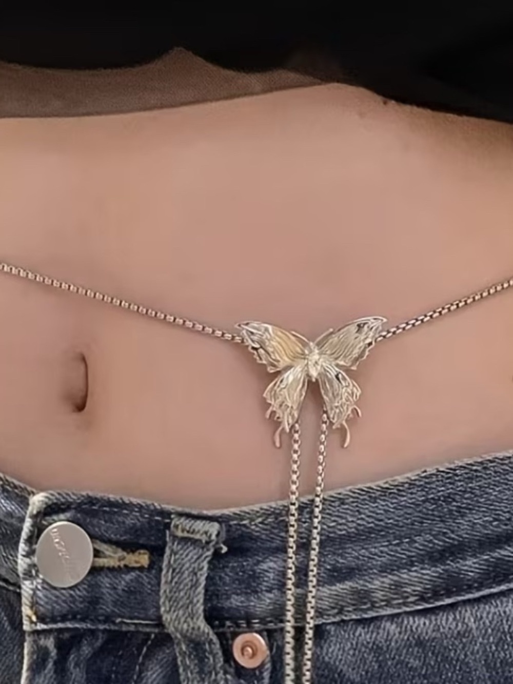 3 in 1 Vintage Adjustable Silver Butterfly Choker Necklace, Bracelet, Body Chain - Picture 4 of 11